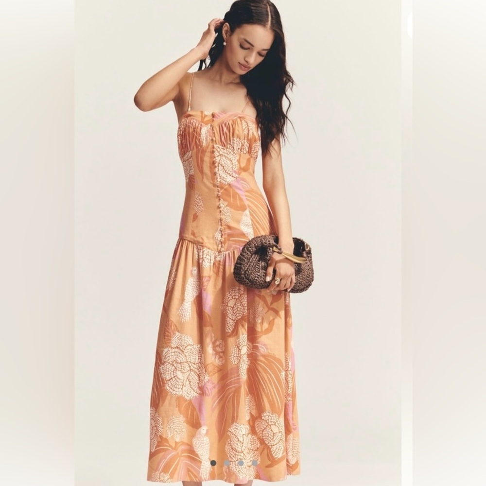 NWT Farm Rio x Anthropologie Linen Blend Drop-Waist Maxi Dress Size L